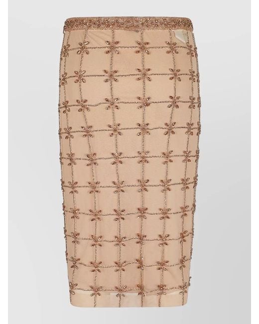 Pinko Natural Tulle Midi Skirt Geometric Embroidery