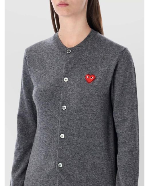 COMME DES GARÇONS PLAY Gray Wool Crystal Embellished Round Neck Cardigan