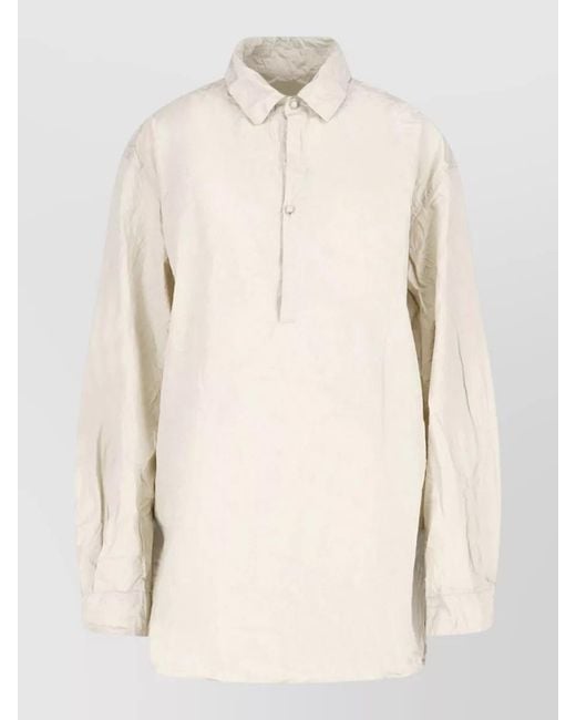 Daniela Gregis Natural Buttoned Cuff Crinkled Long Sleeve Jacket
