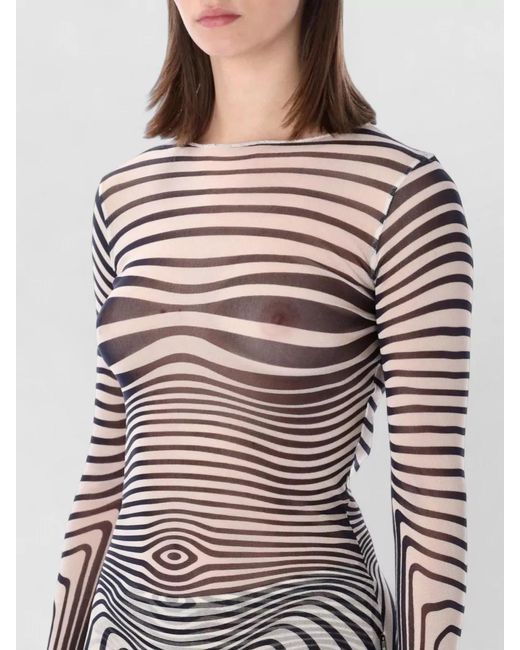 Jean Paul Gaultier Multicolor Mesh Striped Long-Sleeve Boat Neck Top