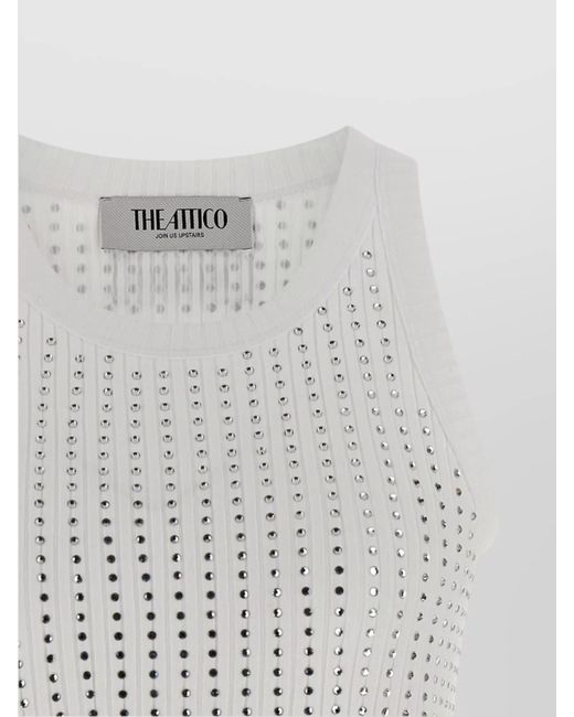The Attico White Rhinestone Tank Top
