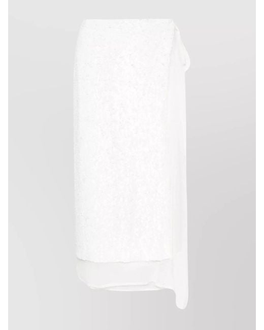 P.A.R.O.S.H. White Sequinned Wrap Layered Midi Skirt