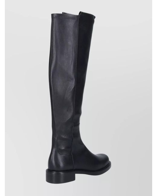 Stuart Weitzman Black Leather Knee-High Block-Heel Boots
