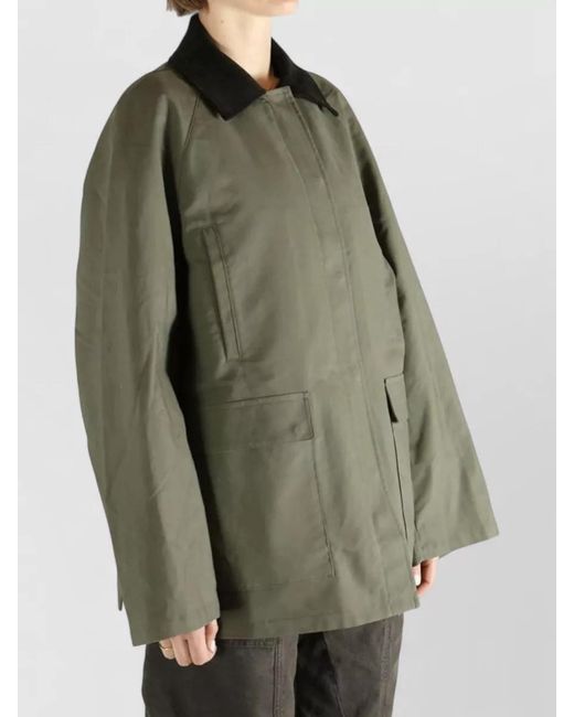 Totême  Green Cotton Jacket Country Style Corduroy Collar