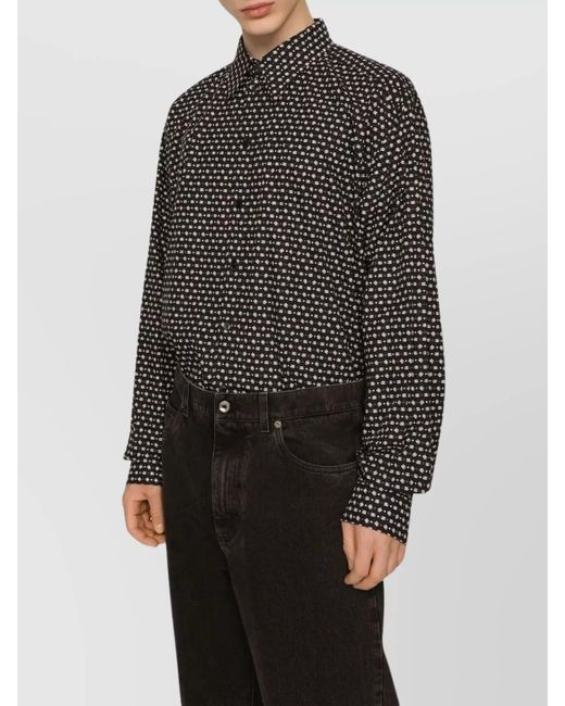 Dolce & Gabbana Gray Geometric Print Shirt Chest Pocket for men