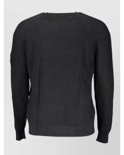 Calvin Klein Black Wool Waffle-Knit Long-Sleeve Crew-Neck Sweater for men