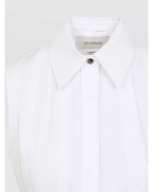 Sportmax White Cotton Sleeveless Peplum Blouse