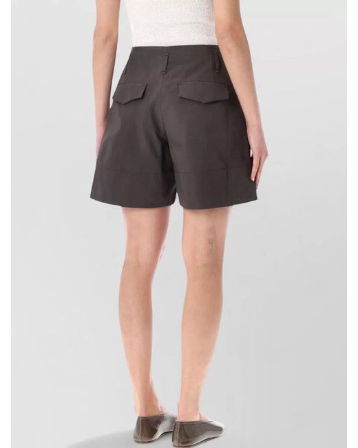 Low Classic Gray Cotton Shorts Pleated Design Side And Back Pockets