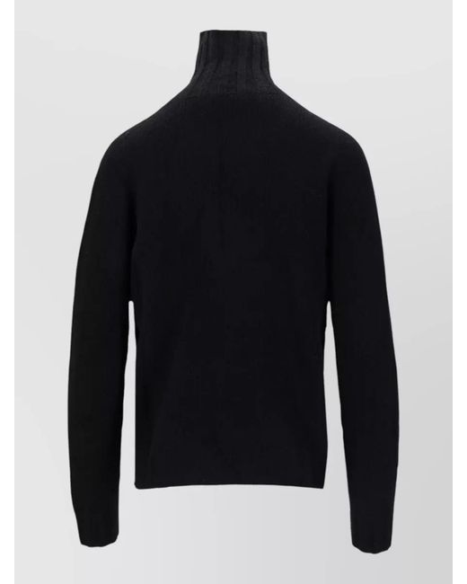 LA ROSE Black High Neck Ribbed Knit Long Sleeve Top