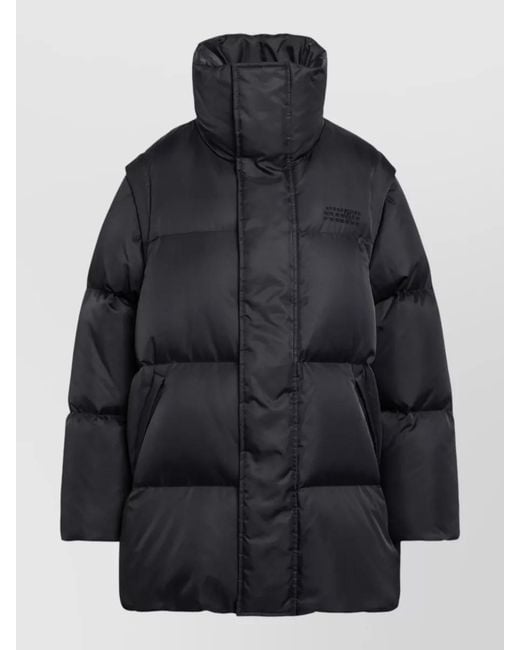 MM6 by Maison Margiela Black High Collar Long Quilted Jacket Design