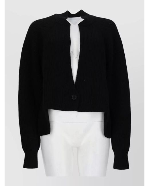 Nude Black Long Sleeve Cropped Rib Knit Cardigan