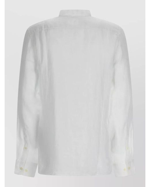 120% Lino White Linen Shirt Long Sleeves Mandarin Collar for men