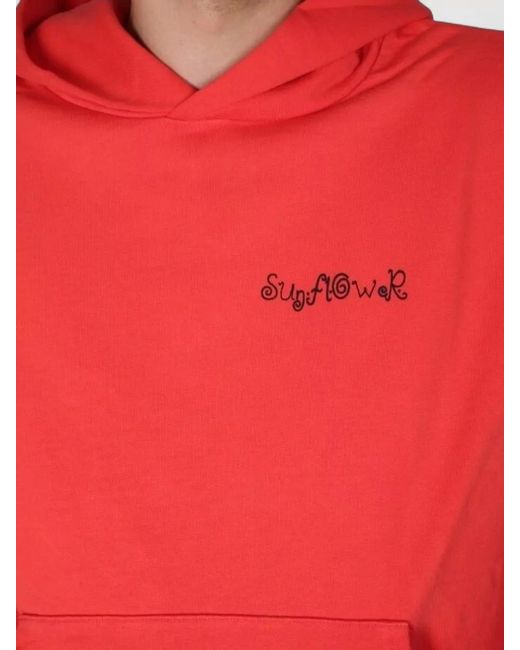 sunflower Red Logo Embroidery Hooded Sweatshirt Front Pocket for men