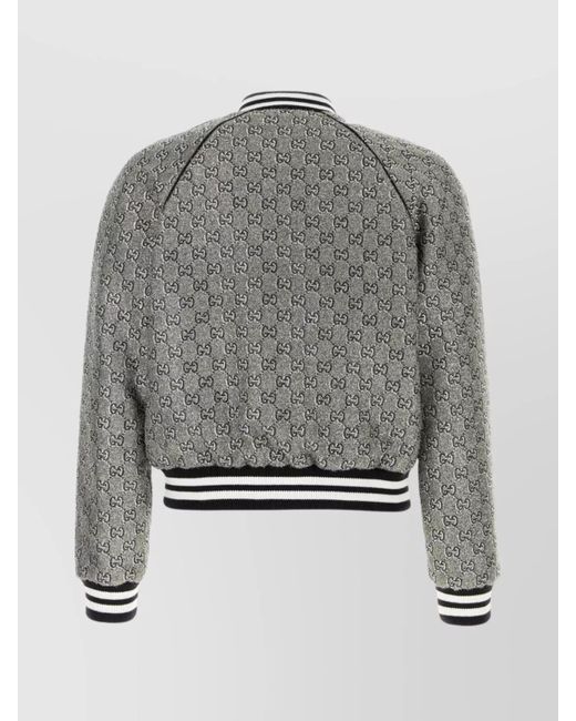 Gucci Gray Embellished Tweed Bomber Jacket for men