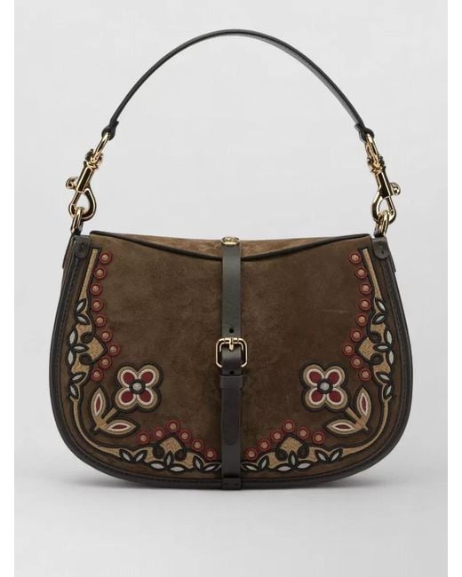 Etro Multicolor Medium Pony Shoulder Bag Floral Embroidery