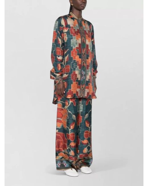 Pierre Louis Mascia Multicolor Silk Shirt Band Collar Buttoned Cuffs