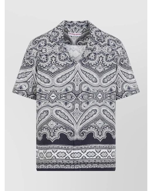 Orlebar Brown Gray Linen Carnival Shirt Paisley Short Sleeves for men