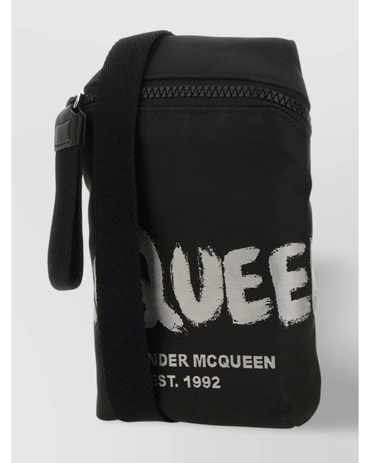 McQueen Black Fabric Messenger Bag for men
