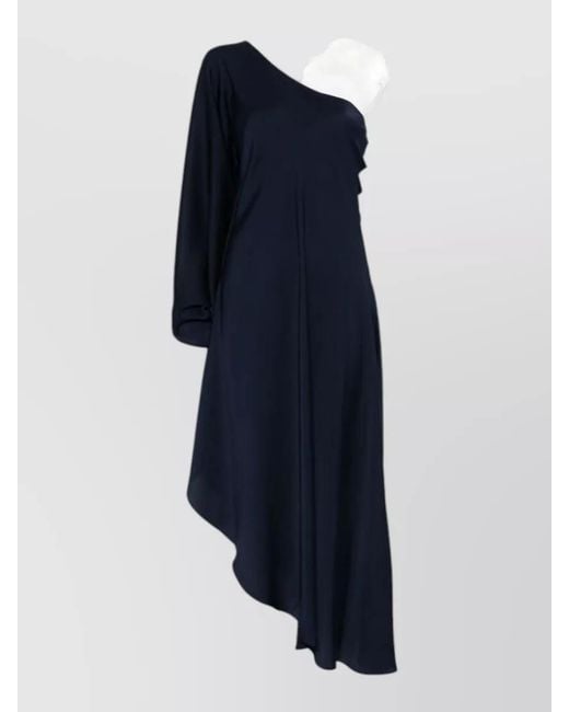 Silk95five Blue Ritz Kaftan Dress Asymmetrical Hem Cape Sleeves