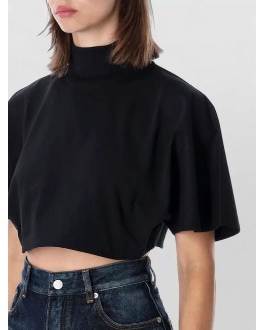 Alaïa Black Cropped Cotton Jersey Top Mock Neck