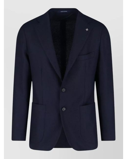 Tagliatore Blue Blazer Notch Lapel Patch Pockets Buttoned Cuffs for men