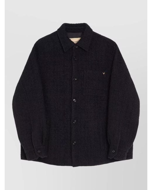 Valentino Blue Textured High-Neck Shirt Jacket for men