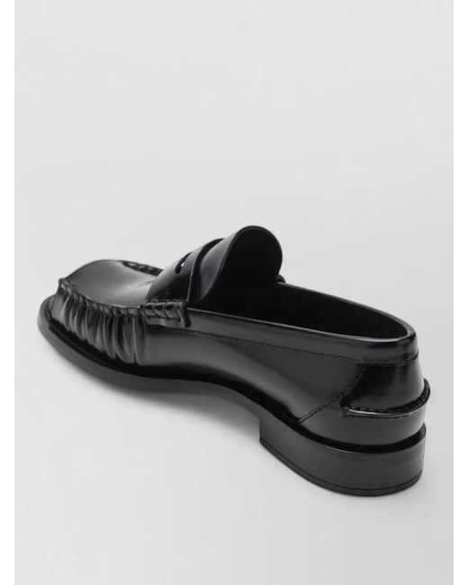 Prada Black Leather Peep-Toe Loafers