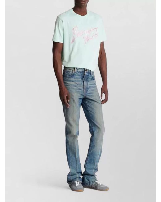Balmain Blue Flared Denim Trousers Straight Fit Vintage Wash for men