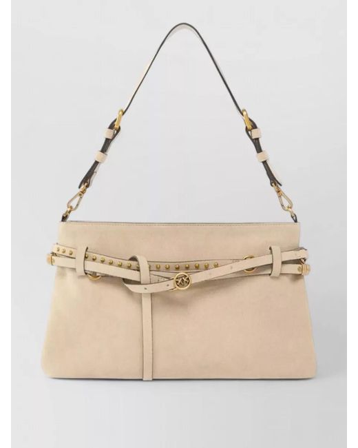 Pinko Natural Shoulder Bag Studded Detail Adjustable Strap Hardware