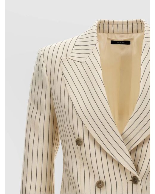 Tom Ford Natural Wool Silk Striped Double-Breasted Blazer