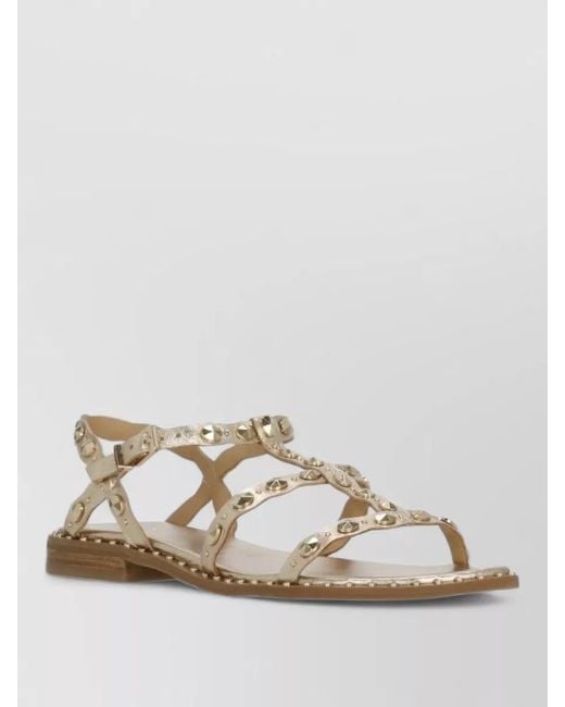 Ash Natural Studded Flat Sandals Metallic Finish