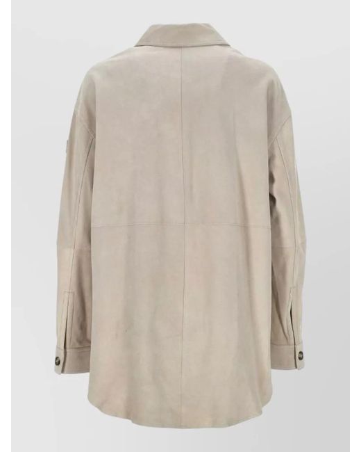 Peuterey Natural Lya Suede Leather Oversized Collared Jacket