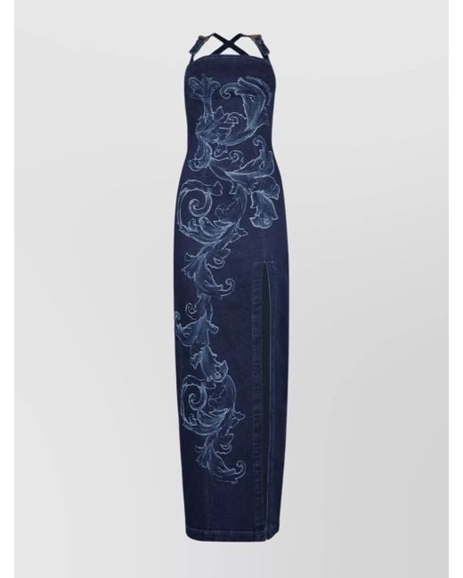 Versace Jeans Couture Blue Denim Maxi Dress