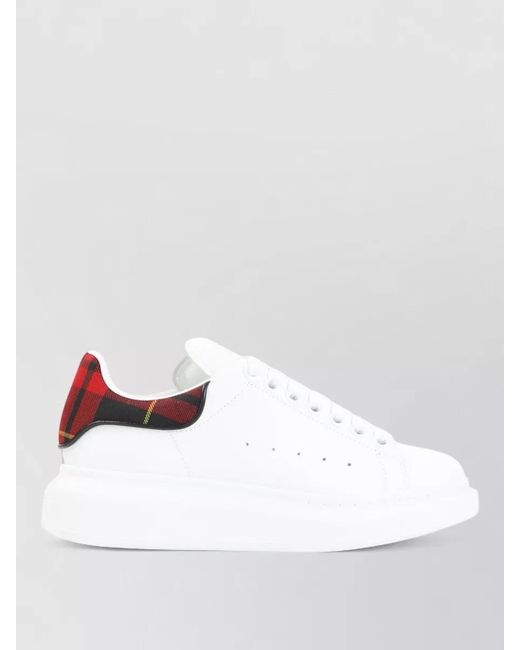 McQueen White Oversized Leather Sneakers Checkered Heel Detail