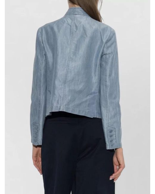 Emporio Armani Blue Cropped Denim Blazer High Neck Wrap