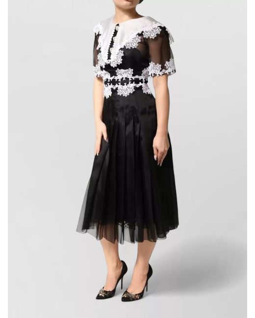 Dolce & Gabbana Black Silk Macramé Lace Midi Dress
