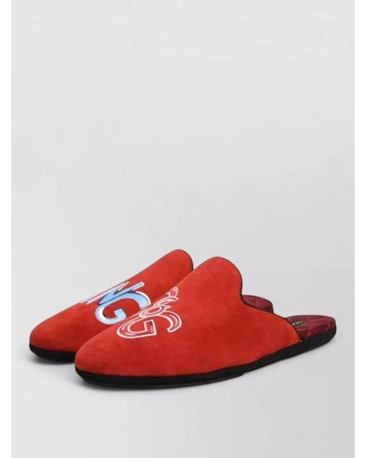 Dolce & Gabbana Red Suede Dg King House Slippers for men