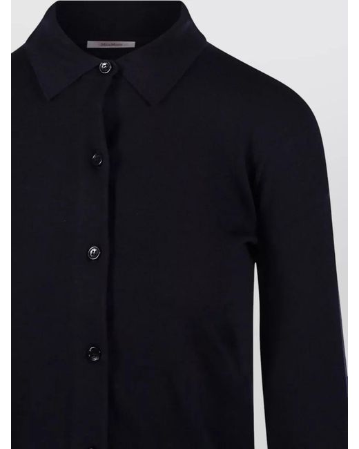 Max Mara Blue Ribbed Slim-Fit Wool Cardigan