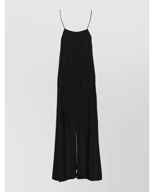 Nude Black Long Dress V Neckline Spaghetti Straps Slits