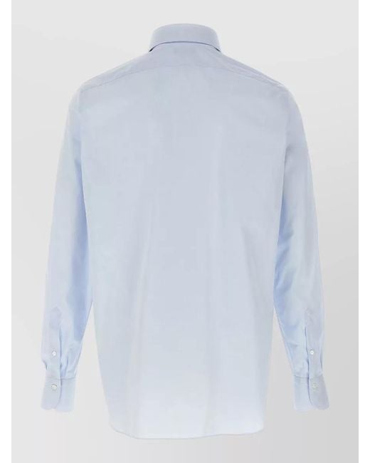 Finamore 1925 Blue Napoli Shirt Button Down Collar Long Sleeves for men