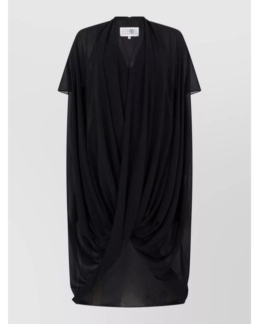 MM6 by Maison Margiela Black Asymmetric Draped Maxi Dress V Neckline