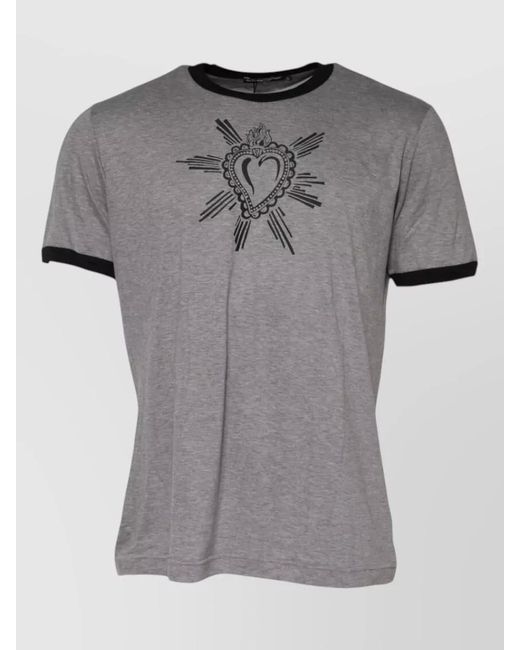 Dolce & Gabbana Gray Sacred Heart Cotton Crew Neck T Shirt for men