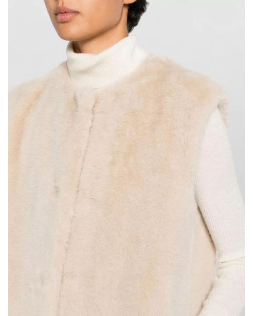 Herno Natural Faux Fur Sleeveless Round Neck Vest