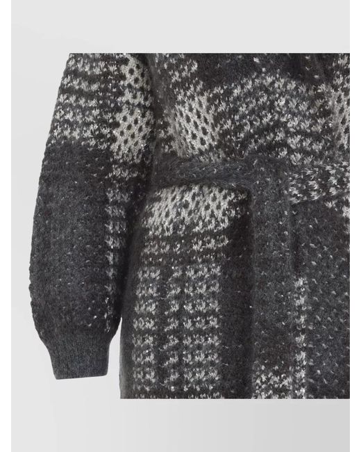 Brunello Cucinelli Gray Mohair Blend Sequined Belted Macrocheck Oversized Coat
