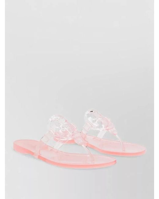 Tory Burch Pink Miller Flat Sandals Open Toe Transparent