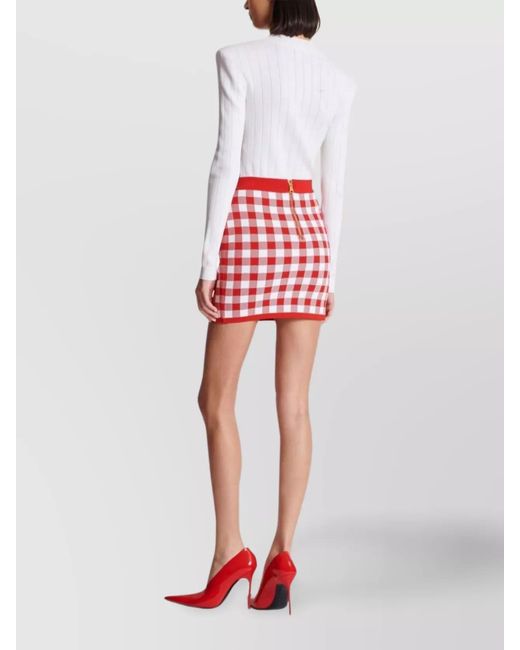 Balmain Red Checked High-Rise Mini Skirt