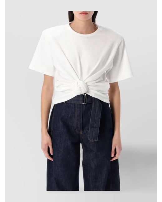 Magda Butrym White Ribbed Knotted Jersey T-Shirt