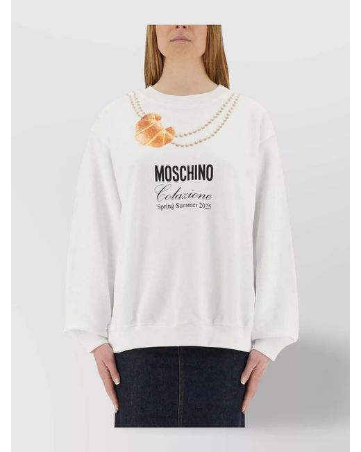 Moschino White Cotton Regular-Fit Jumper
