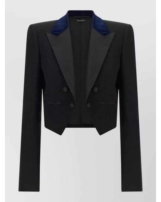 Tom Ford Blue Tailored Blazer Cropped Velvet Collar Buttons