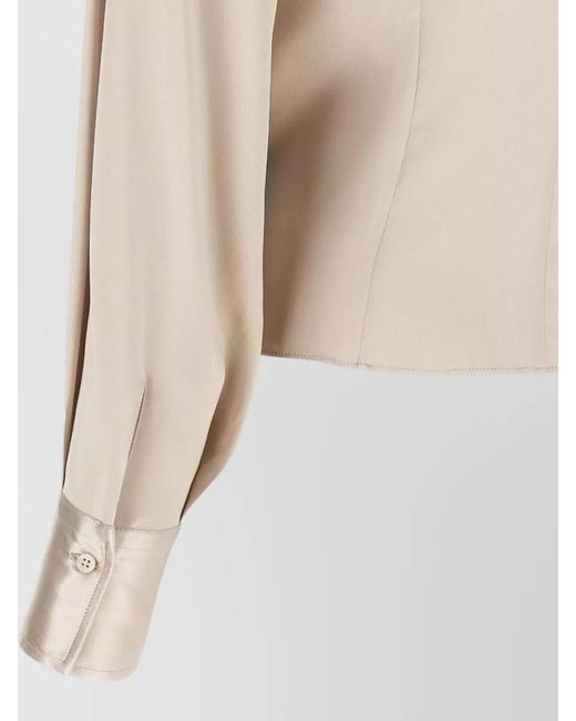 Brunello Cucinelli Natural Draped Silk Blouse High Neck Design